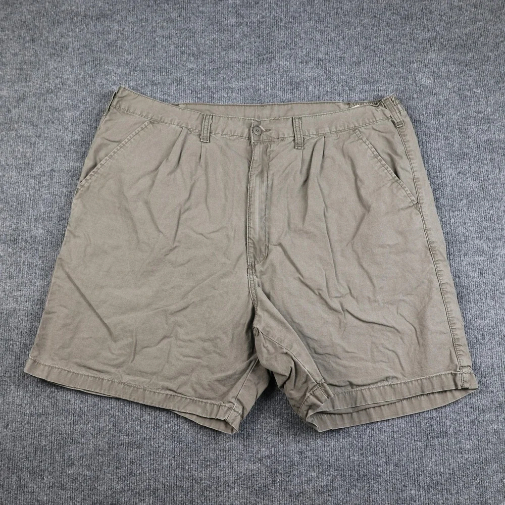 Wrangler Shorts Mens 42 Khaki Chino Pleated Elastic Waist Zip Fly Cotton Casual